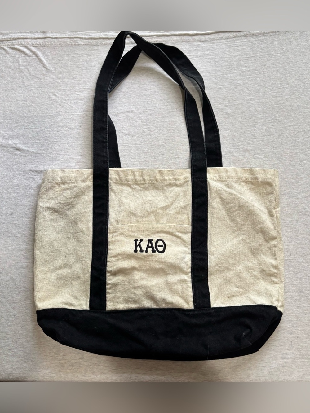 Kappa Alpha Theta Black & Natural Canvas Sorority Tote Bag 17” Preppy